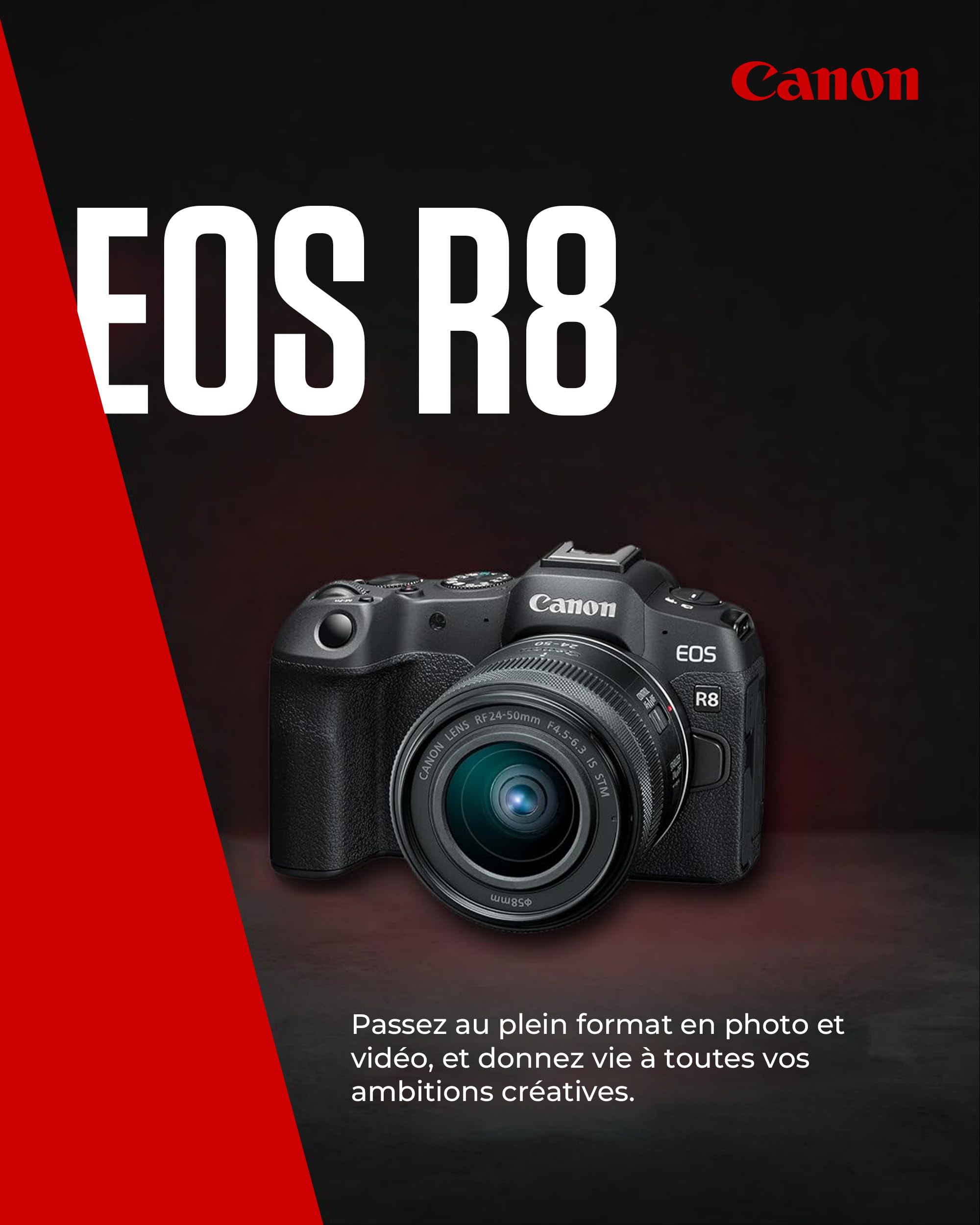 Canon EOS R8 + RF 24-50mm F4.5-6.3 - Appareil Photo Numérique Hybride - Capteur CMOS Plein Format 24,2 Mpx - Appareil Photo Dual Pixel CMOS AF II - Écran Tactile LCD - Compatibilité UVC-UAC