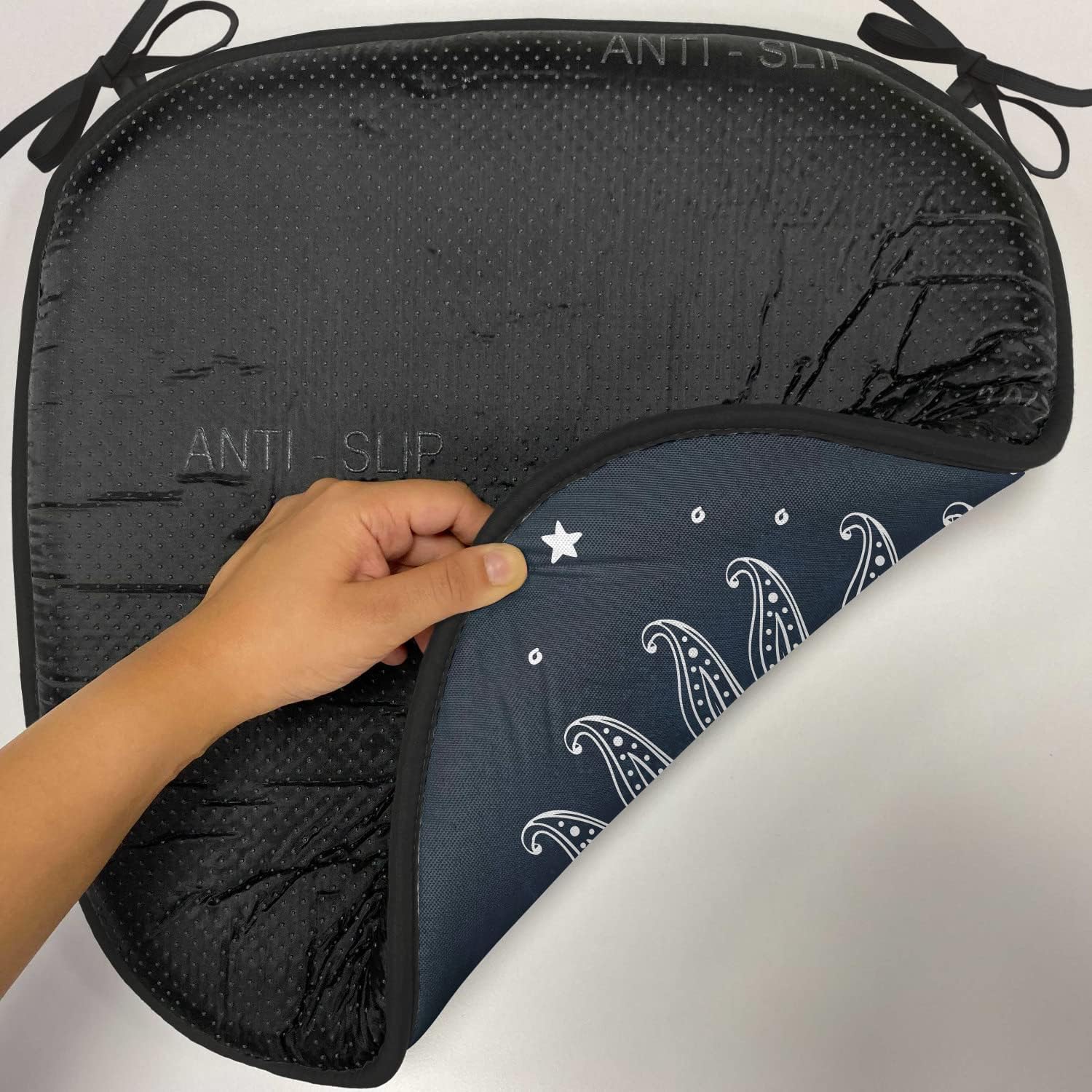 Lunarable Sun and Moon Chair Cushion Pads Set of 2, Celestial Theme Crescent Body Midnight Art Dark Toned Illustration, Anti-Slip Seat Padding for Kitchen & Patio, 16"x16", Slate Blue Dark Blue