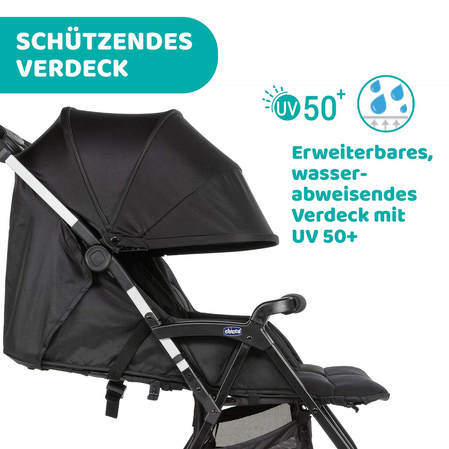 Chicco OHlalà Twin Geschwisterwagen bis 15 kg, Zwillingsbuggy faltbar verstellbar mit Regenschutz und Verdeck