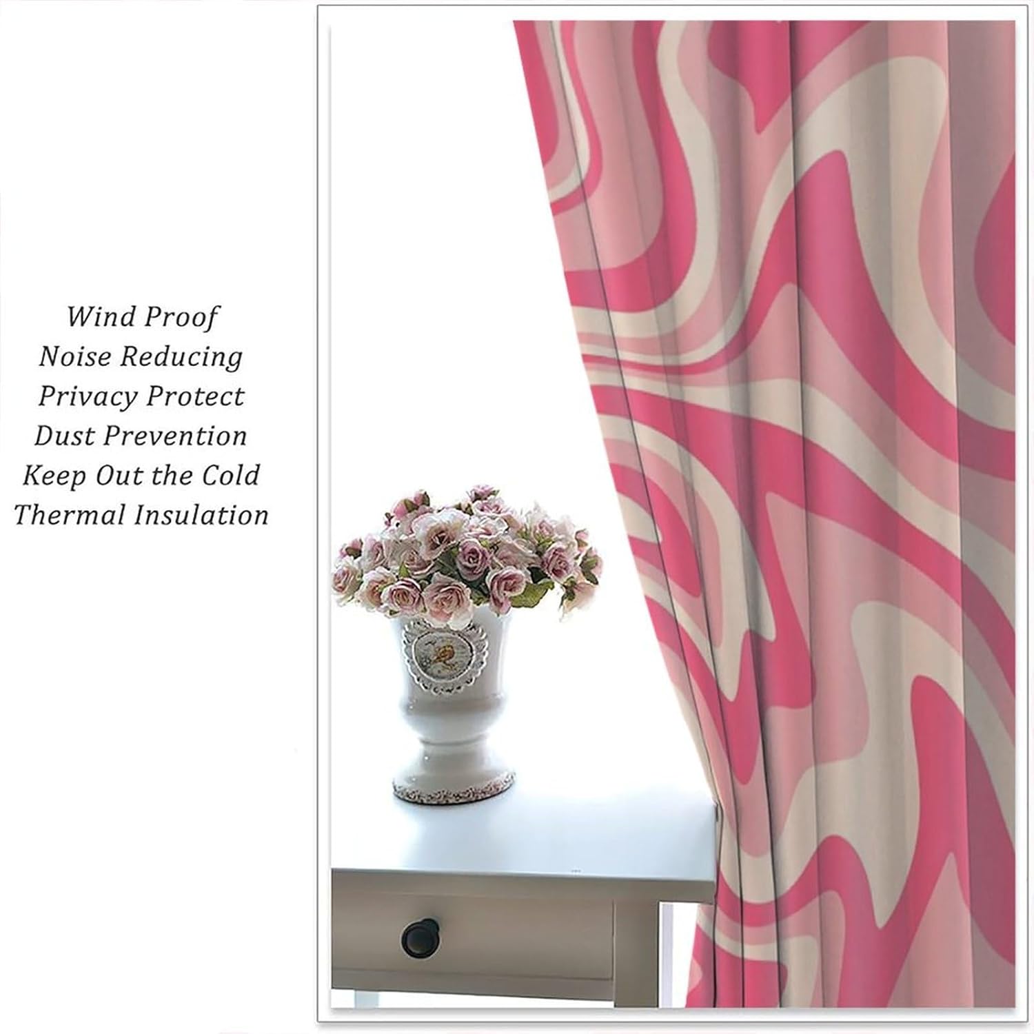 70s Abstract Sage Blackout Curtains, Pink Bohemian Abstract Geometric 80s90s Vintage Stripes Windows Treatments Rod Pocket Drapes for Girls Living Room Bedroom Kitchen Bathroom 42x45in