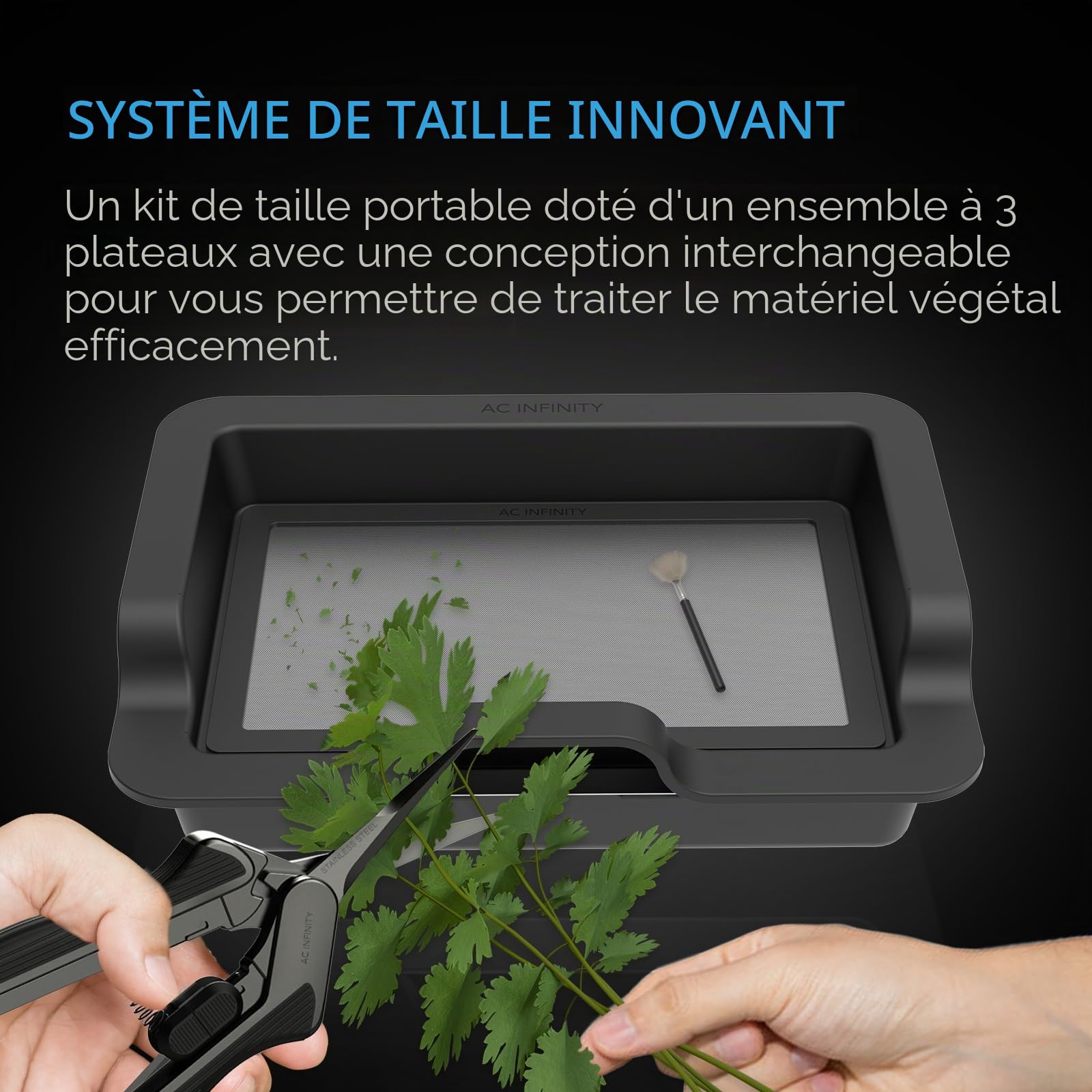 AC Infinity Trim Tray - Grand plateau de garniture de 50 cm avec 3 bols interchangeables et 2 tamis, design ergonomique pour le travail de table ou les genoux, pour collecter les feuilles et le pollen