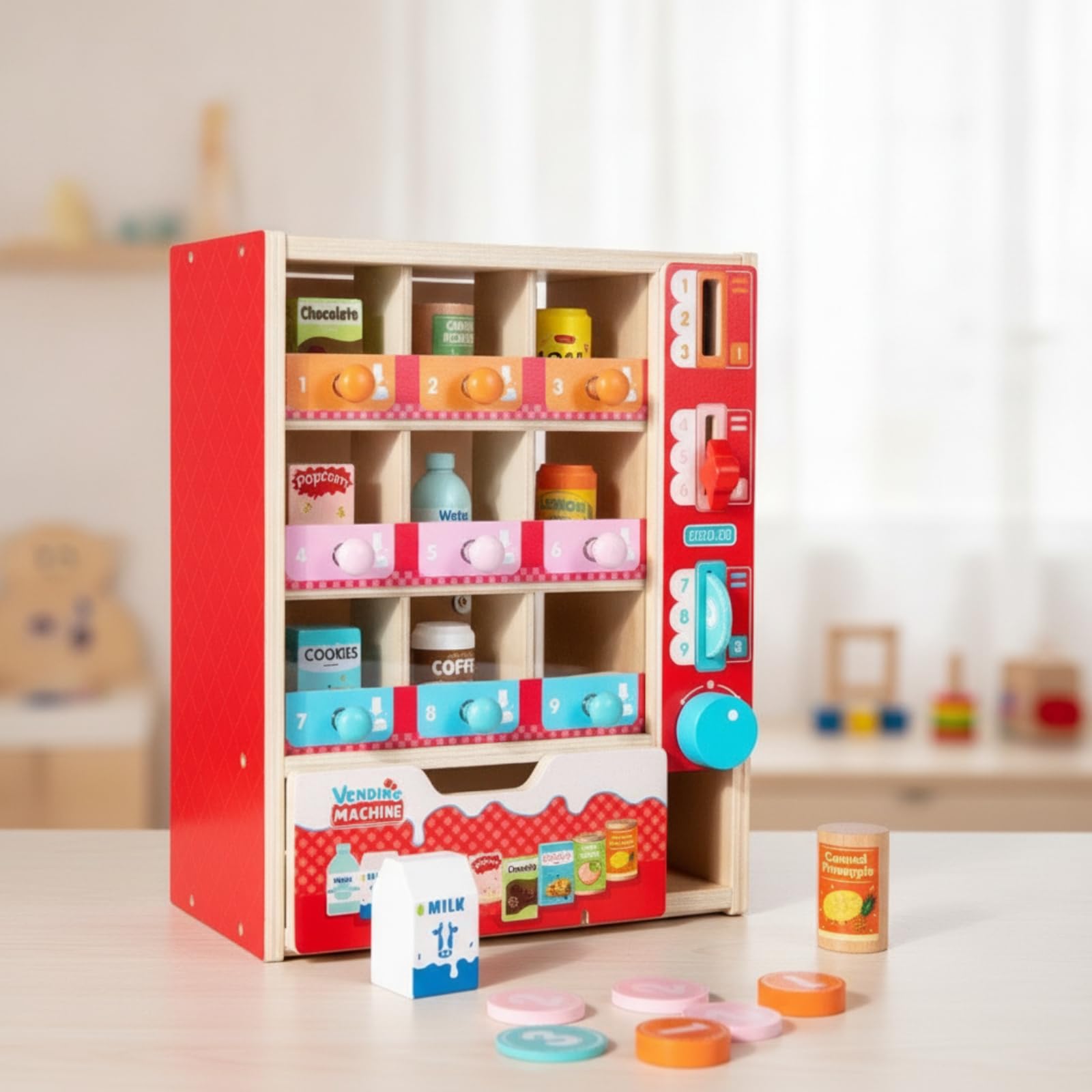 Distributore Automatico Giocattolo da Tavolo Gioco D'imitazione in Legno Interattivo Macchina Macchina a Capsule per Scuole Dell'infanzia, Cameretta