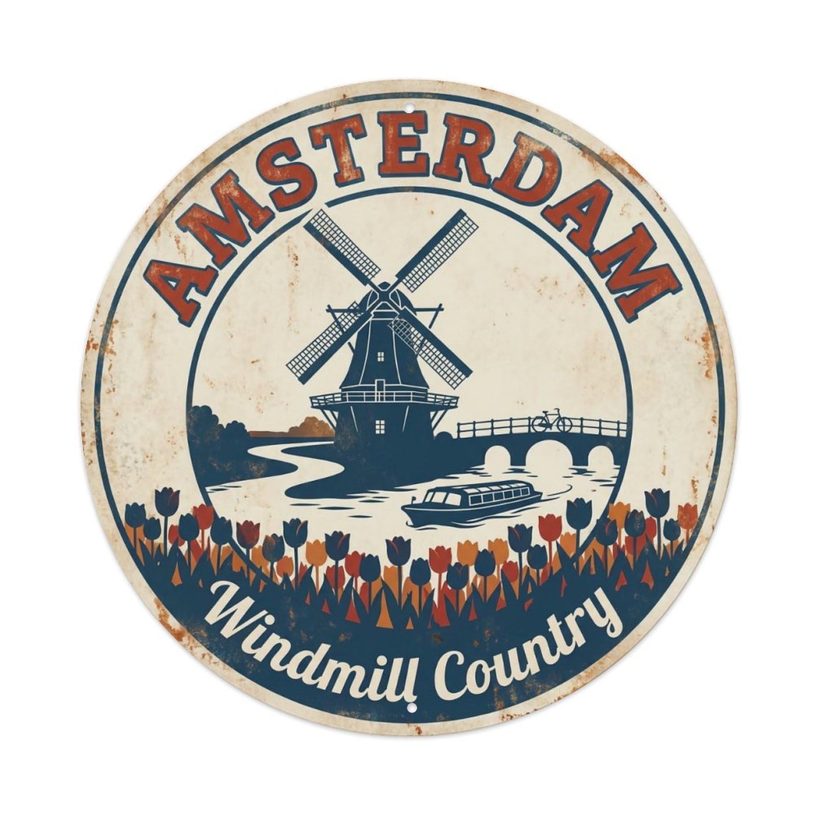 Vintage Travel Amsterdam Netherlands Badge Metal Tin Sign