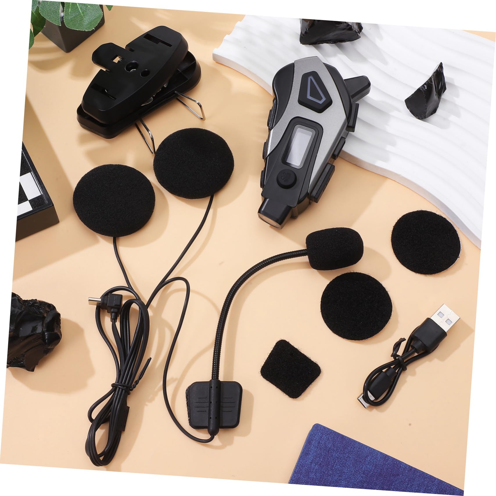 Ciieeo 1200mah Auricolare per Moto Cancellazione del Rumore Cuffie da Casco Stereo Microfono Incluso di Memoria per Ciclismo e Guida Inglese