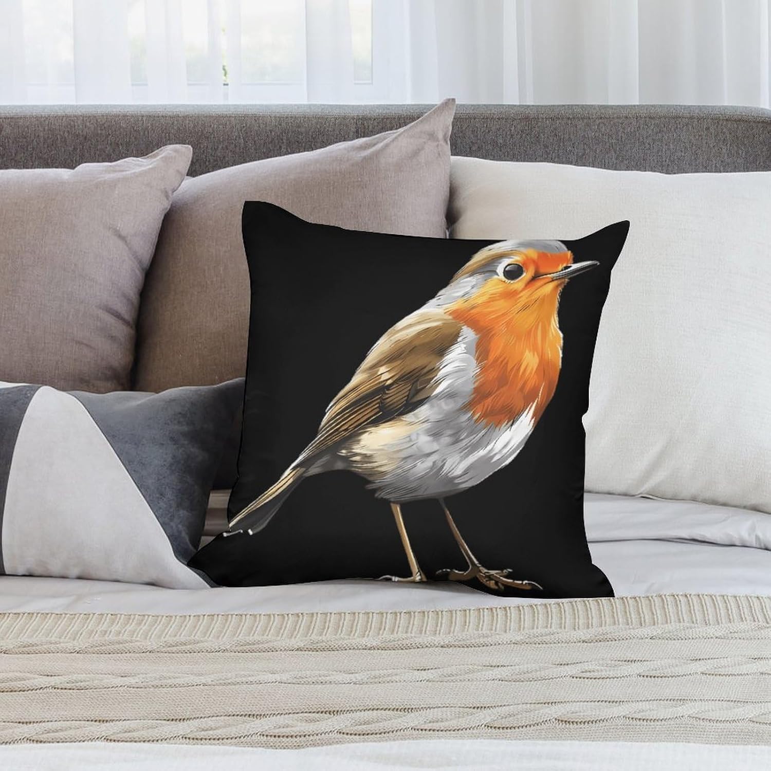Robin Bird Printed Throw Pillow Case 4 Pcs Soft Pillowcases Pillows Covers Sofa Bed Decor 12/14/16/17/18/20/22/24/32 Inches