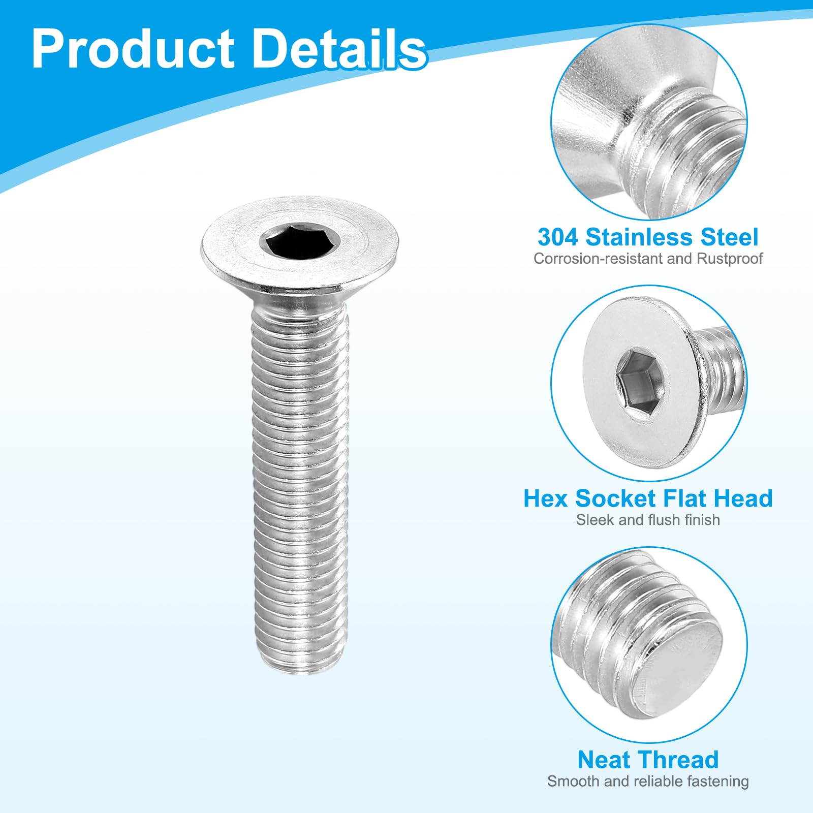 PATIKIL M10 x 50 mm Flat Head Socket Cap Screws - Image 3