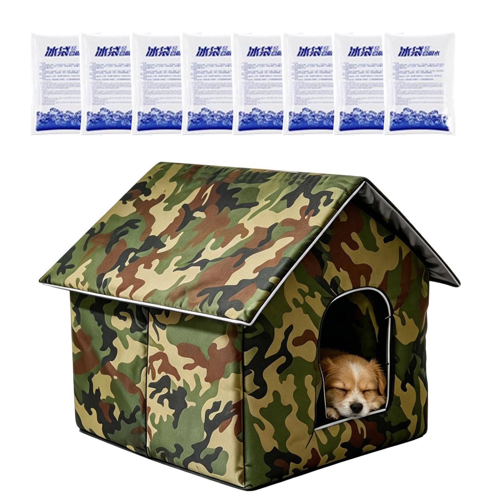 Casa para Gatos con Aire Acondicionado Plegable de 3 Capas con Bolsas Frías | Casa de Mascotas con Aire Acondicionado Para Cachorros, Perros, , Dormitorio, Salón, Patio Trasero, Jardín