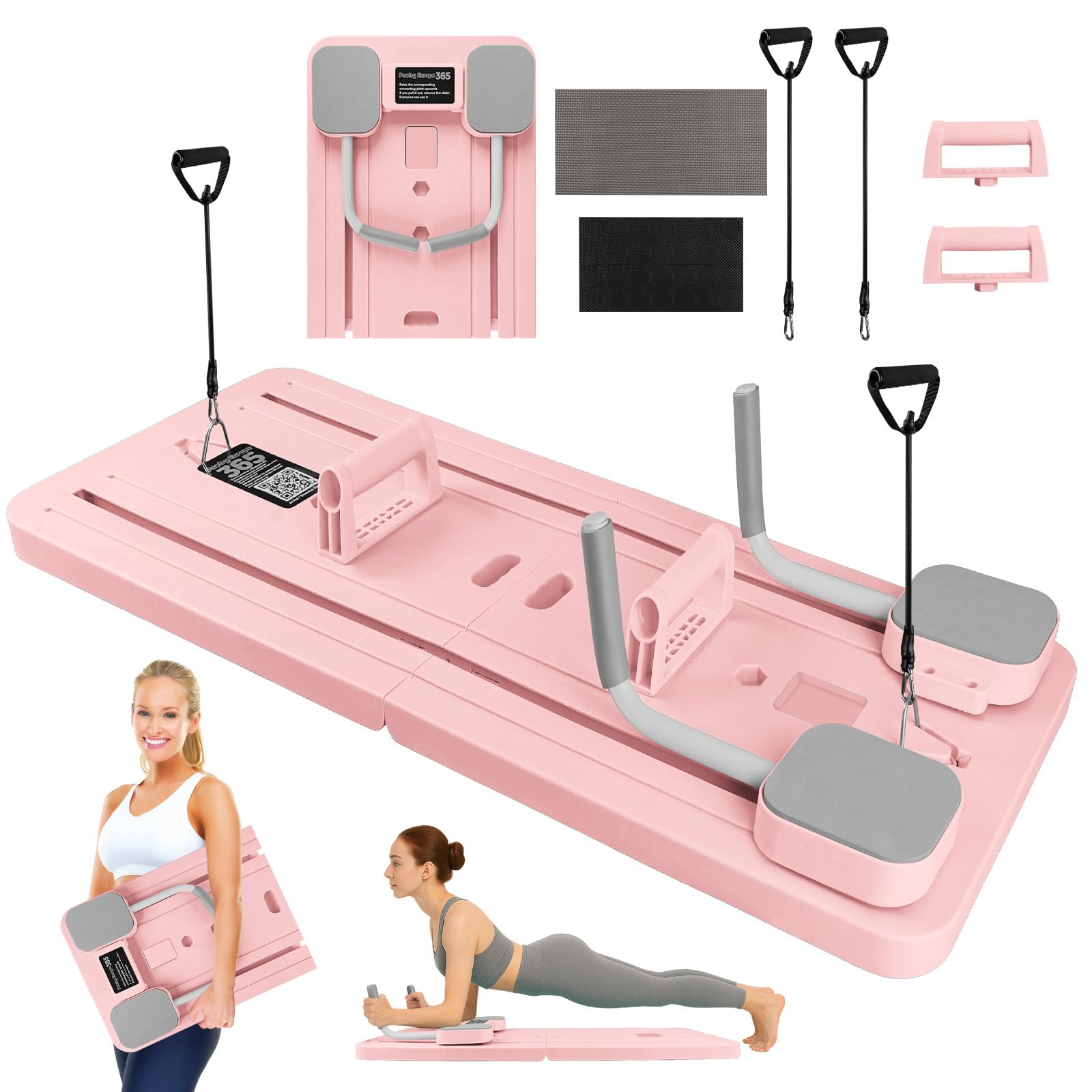 WingFly Pilates Reformer, 4-In-1 Upgraded Klappbares Pilates Board, Push-up-Bauchmuskel-Roller Springt Automatisch mit Timer, Multifunktionales Bauchmuskelbrett Für Zuhause Fitness