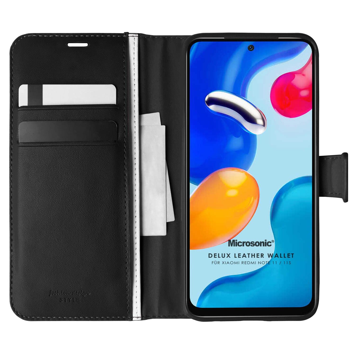 Microsonic Xiaomi Redmi Note 11 için Kılıf Delux Leather Wallet Siyah [Redmi Note 11 ile Uyumlu Kılıf - Siyah]