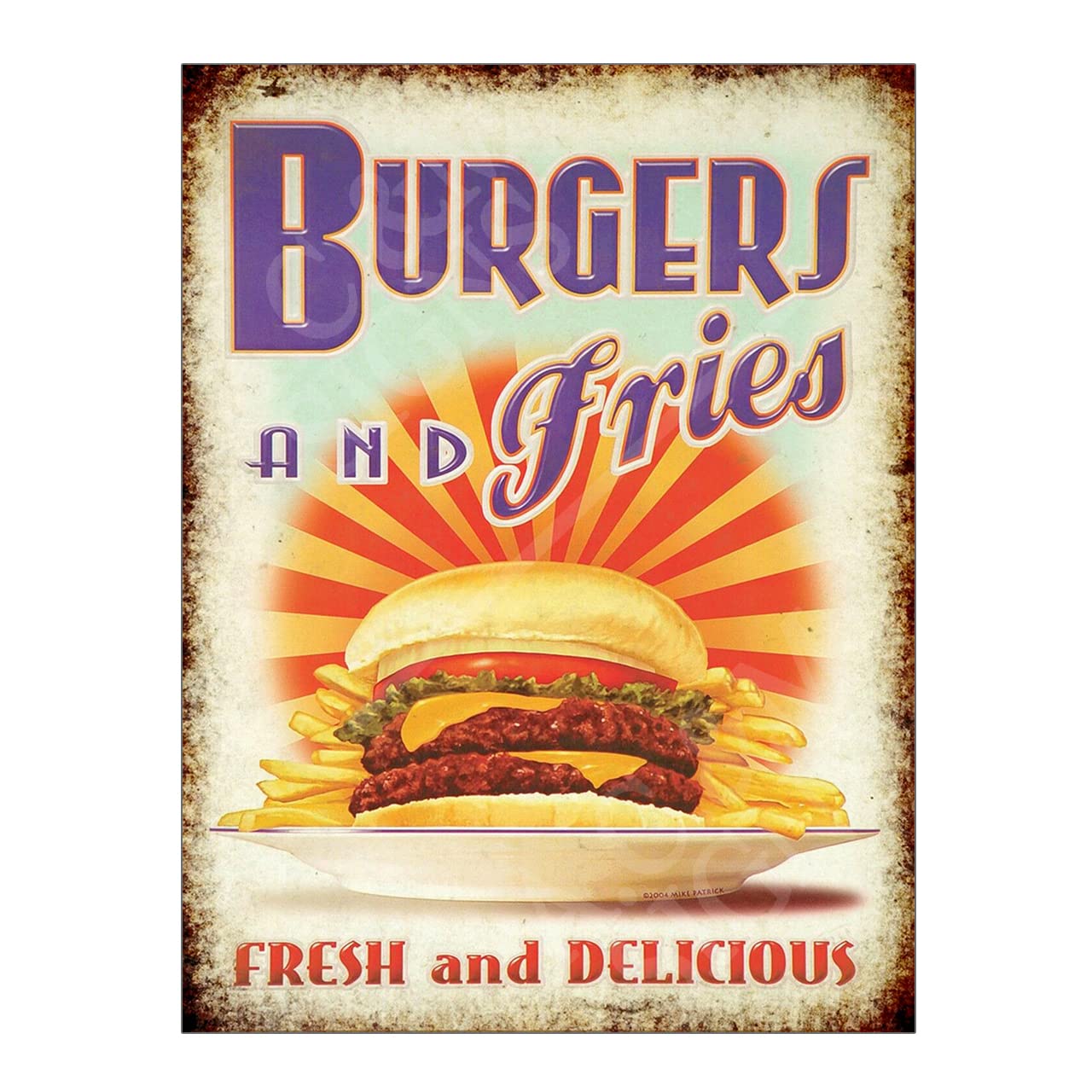 Metal Sign Plaque Print Poster Retro Burgers and Fries Gift Dad Man Cave Shed Home Bar Garage Ref12830 (8x6 inches (Approx) 20cmx15cm)