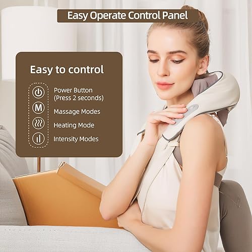 Miniatura 8 de Masajeador de cuello con calor, masaje inalámbrico de cuello y hombros, masajeador shiatsu 6D recargable para aliviar el dolor de tejido profundo,