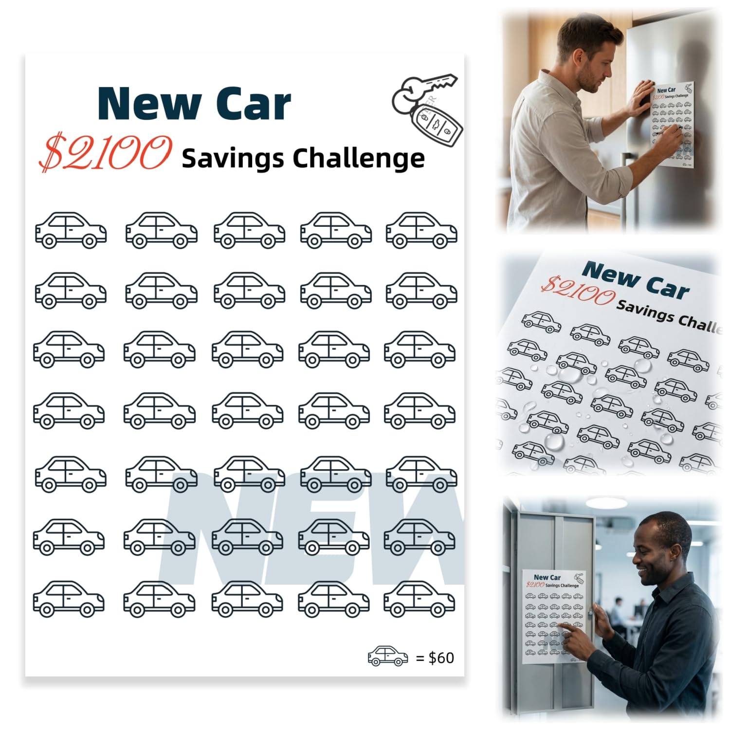 New Car Money Challenge Tracker - $2,100 Savings Challenge In 6 Months, Money Savings Challenge Budget Planner to Save Cash, Money Gift for Families and Friends (New Car, $2,100)