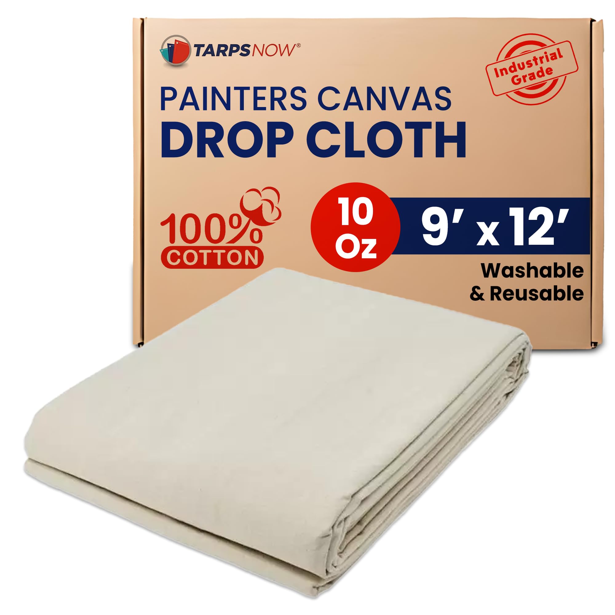 Lona de tela para pintor de 9x12 pies, protector de suelos lavable en algodón de pato de 10 oz