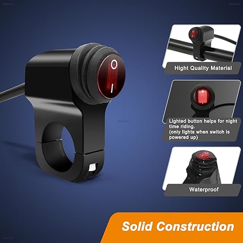 Miniatura 3 de Interruptor de luz ATV de 12 V, interruptor de manillar impermeable para motocicleta, interruptor de luz de motocicleta CNC de aleación de aluminio