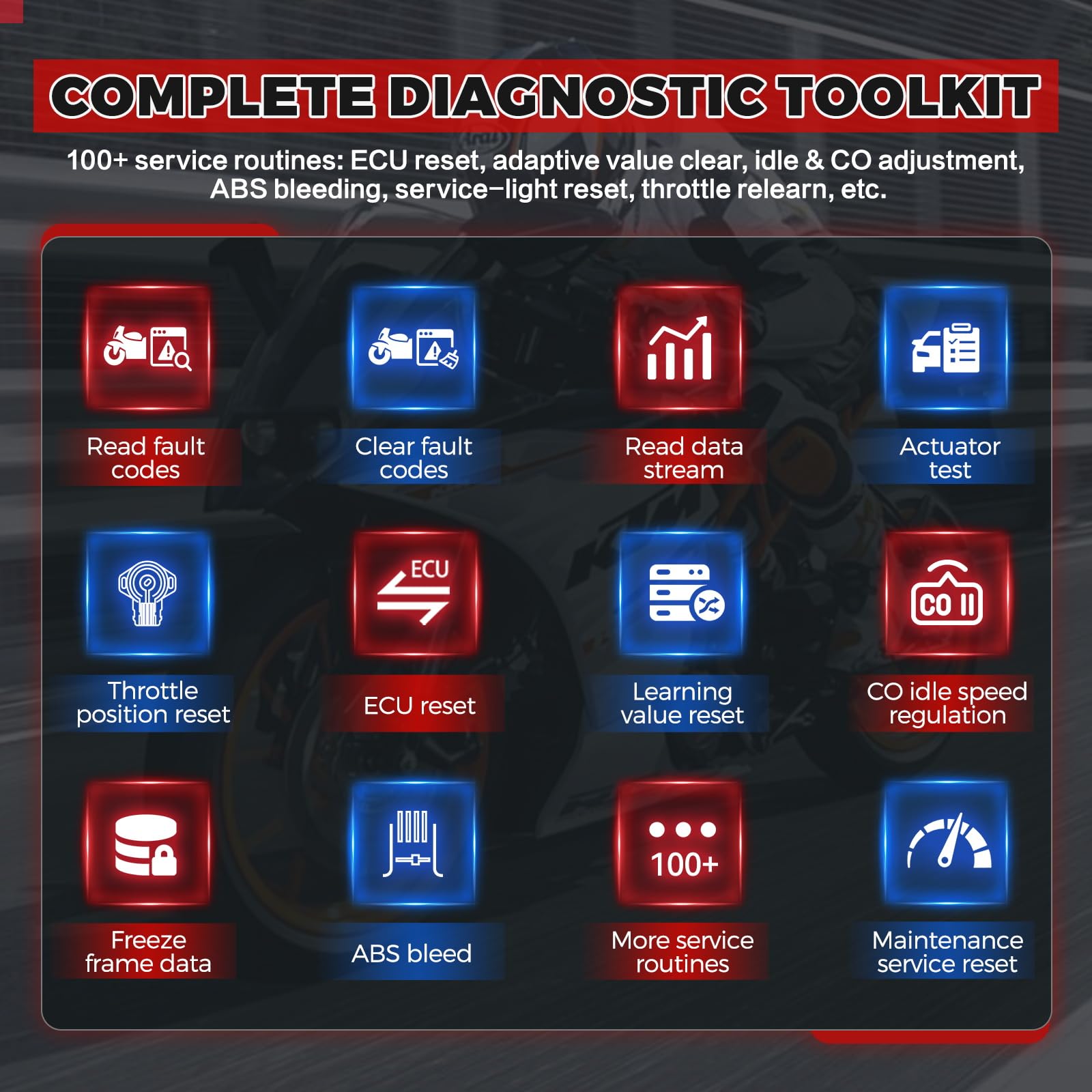 Outil de Diagnostic de Moto, Scanner OBD2 de Moto M7 Systèmes complets prenant en Charge Plus de 70 Marques mondiales, Plus de 100 Fonctions Lecteur de Code WiFi Mise à Jour en Un clic