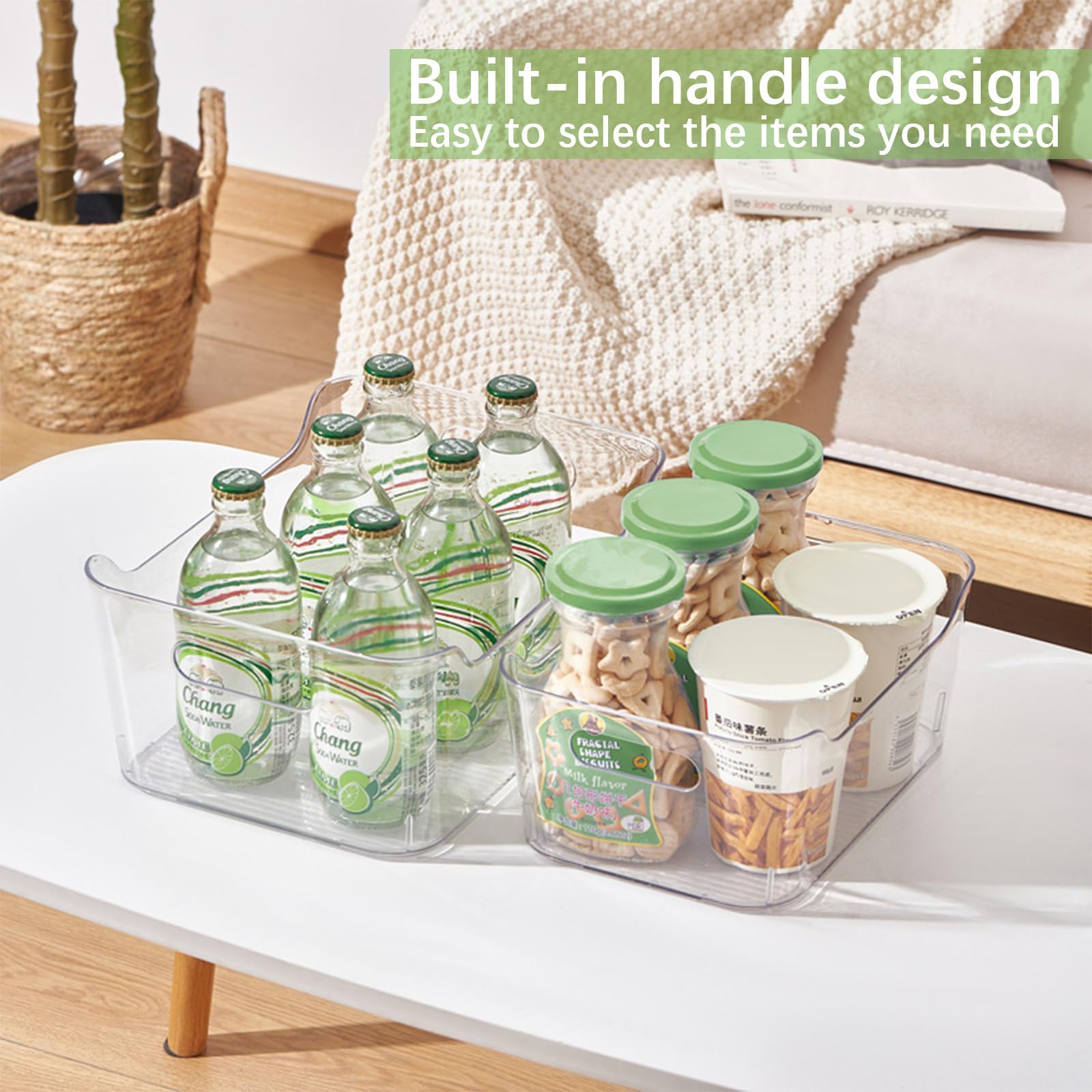 Organizador para la despensa - Juego de 4 - Organizador Cocina para Nevera, Cocina, Organizador de Fridge para Armarios y Encimeras, Transparente - Sin BPA - 28,5 x 20,6 x 13 cm