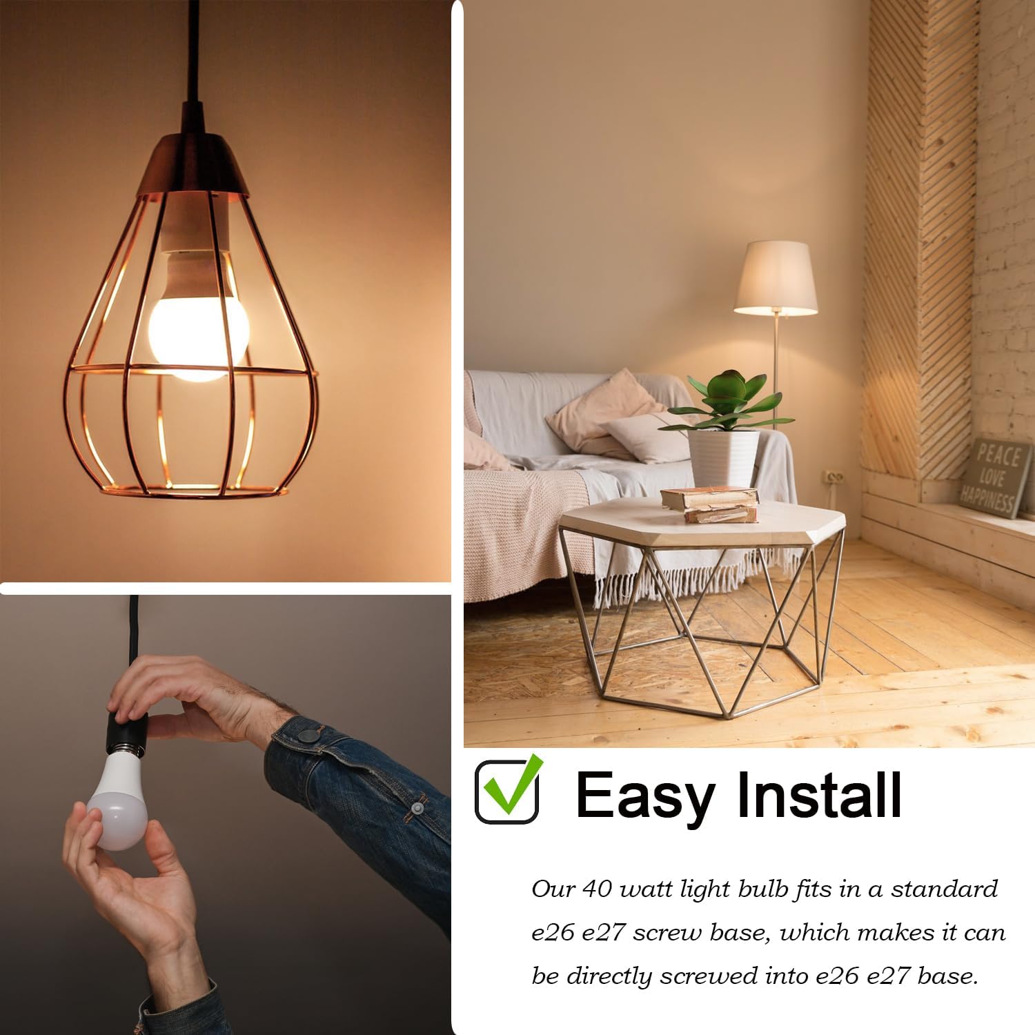E26 LED Bulb, 40W Equivalent Light Bulb, 6W Medium Base Bulb, Non-Dimmable, Soft White 2700K, 4 Packs