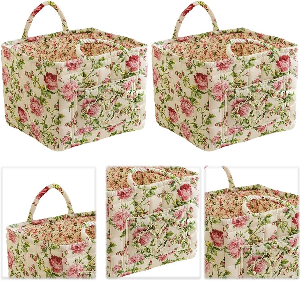 Boho Fabric Storage Basket, Large Capacity Laundry Basket, 12.99'' x 10.63'' x 10.23'' Collapsible Laundry Hamper with Easy Carry Handles for Home, Picnic, Shopping, Travel (White)