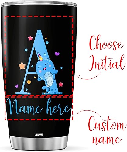 Vista 29 de CUBICER Vaso de café personalizado con inicial de unicornio de acero inoxidable con nombre personalizado, taza de bebida con letras de animales