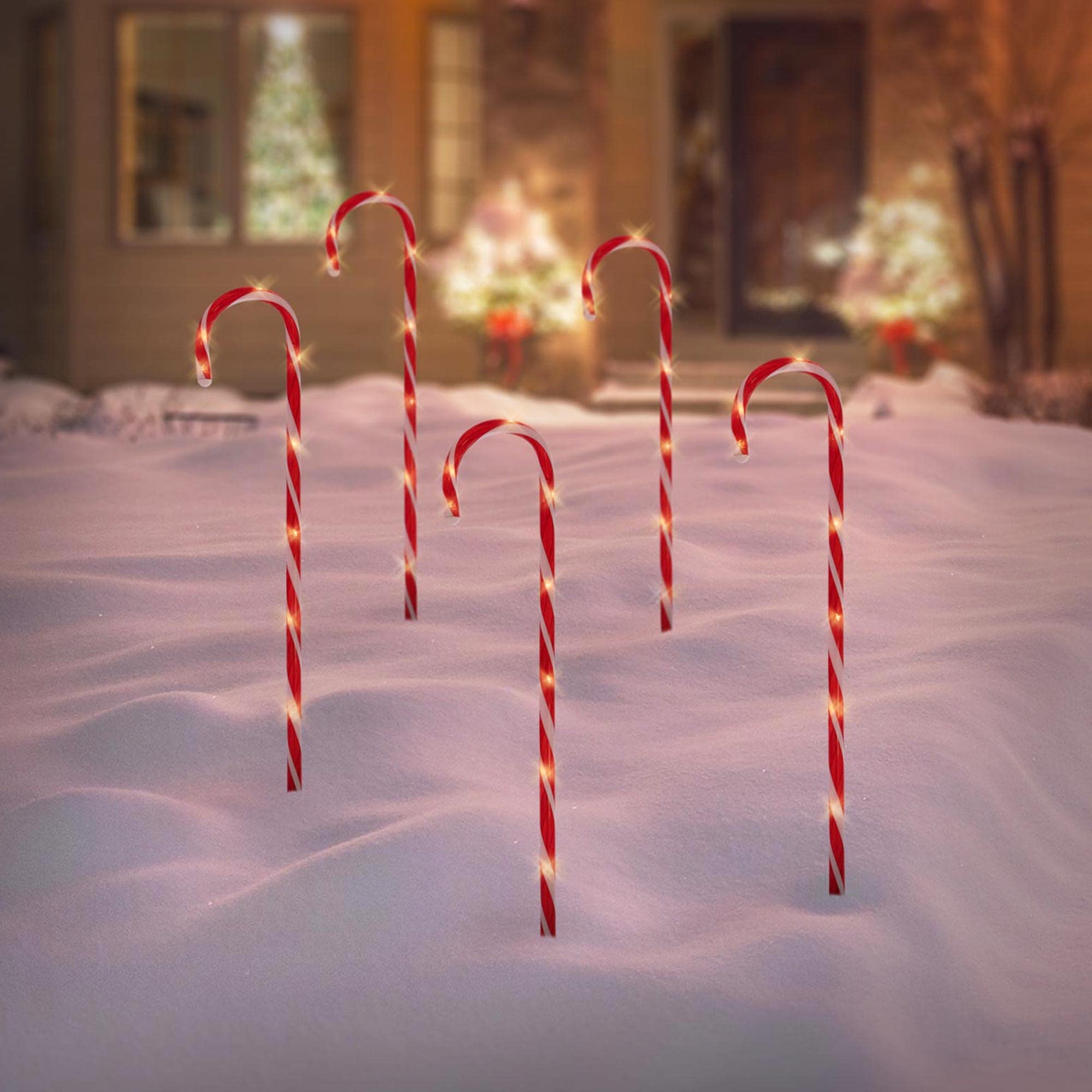 Meonum 10 Luci Natalizie A Bastoncino Di Zucchero Per Esterni – 20 LED Cadauna, 8 Modalità, Timer – 42 Cm