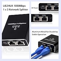Vista 22 de Divisor Gigabit Ethernet 1 a 2 - Divisor de red con cable de alimentación USB, adaptador divisor de Internet RJ45 de alta velocidad de 1000 Mbps