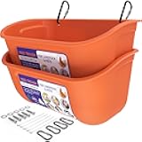 Goovilla Chicken Feeder Waterer, Hanging or Screw-in Fence Feeder with Clips, 2 Pack 5 Quart Goat Feeder Supplies, Duck Piglet Sheeple Coop Dog Livestock Poultry Plastic Feeder Trough Bucket, Orange