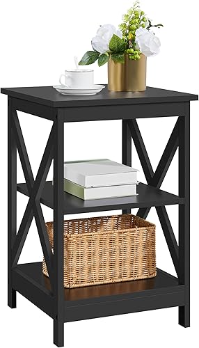 Miniatura 10 de Yaheetech Mesa auxiliar de sofá de 3 niveles con estante, mesa auxiliar resistente en forma de X para sala de estar, unidad de exhibición,