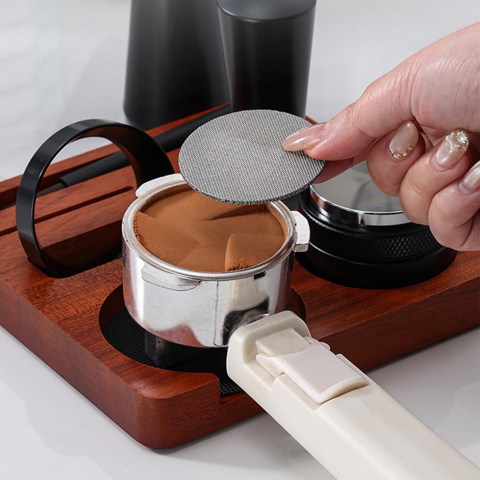 Set de apisonador para café 7 piezas ergonómico y antideslizante universal | Accesorios para Distribuidor de Café para en cocinas, estudios, bares, mostradores, tiendas, oficinas