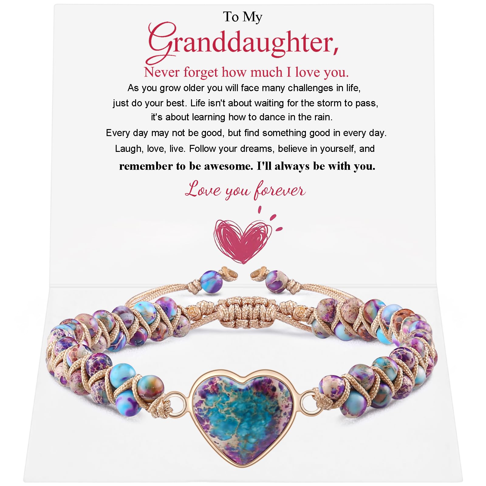 Pulsera de corazón de jaspe, ajustable, con cuentas de piedra imperial, trenzada, hecha a mano, para mujeres, cumpleaños, aniversa