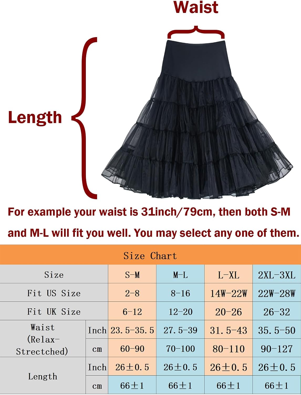 Women's 4 Tiers Plus Puffy 50s Petticoat 26“ Knee length Vintage Underskirt Crinoline Tulle Petticoat Half Slip