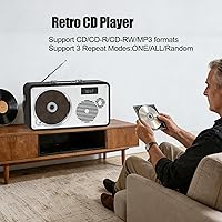 Vista 5 de Sistema estéreo micro CD de 10 W Altavoz Bluetooth de cuero retro Reproductor de CD visual Batería integrada Radio FM Sonidos claros y ricos