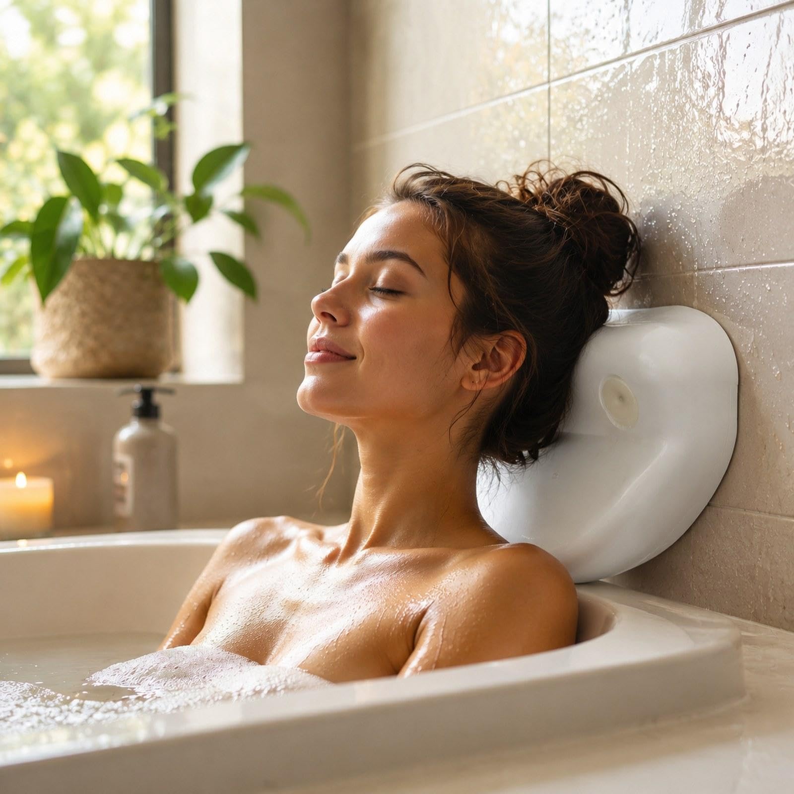 Cuscino da Bagno Cuscino Vasca Poggiatesta Supporto Collo Accessorio Bagno in Pu Impermeabile Morbido con Ventose Stabili Adatto per Relax in Vasca