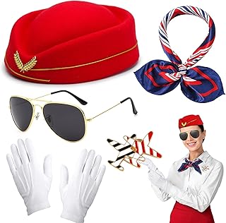 5 Pcs Airline Stewardess Costume Accessories Set, Flight Attendant Fancy Dress Kit for Women Cosplay Dress Up Party - Buy now