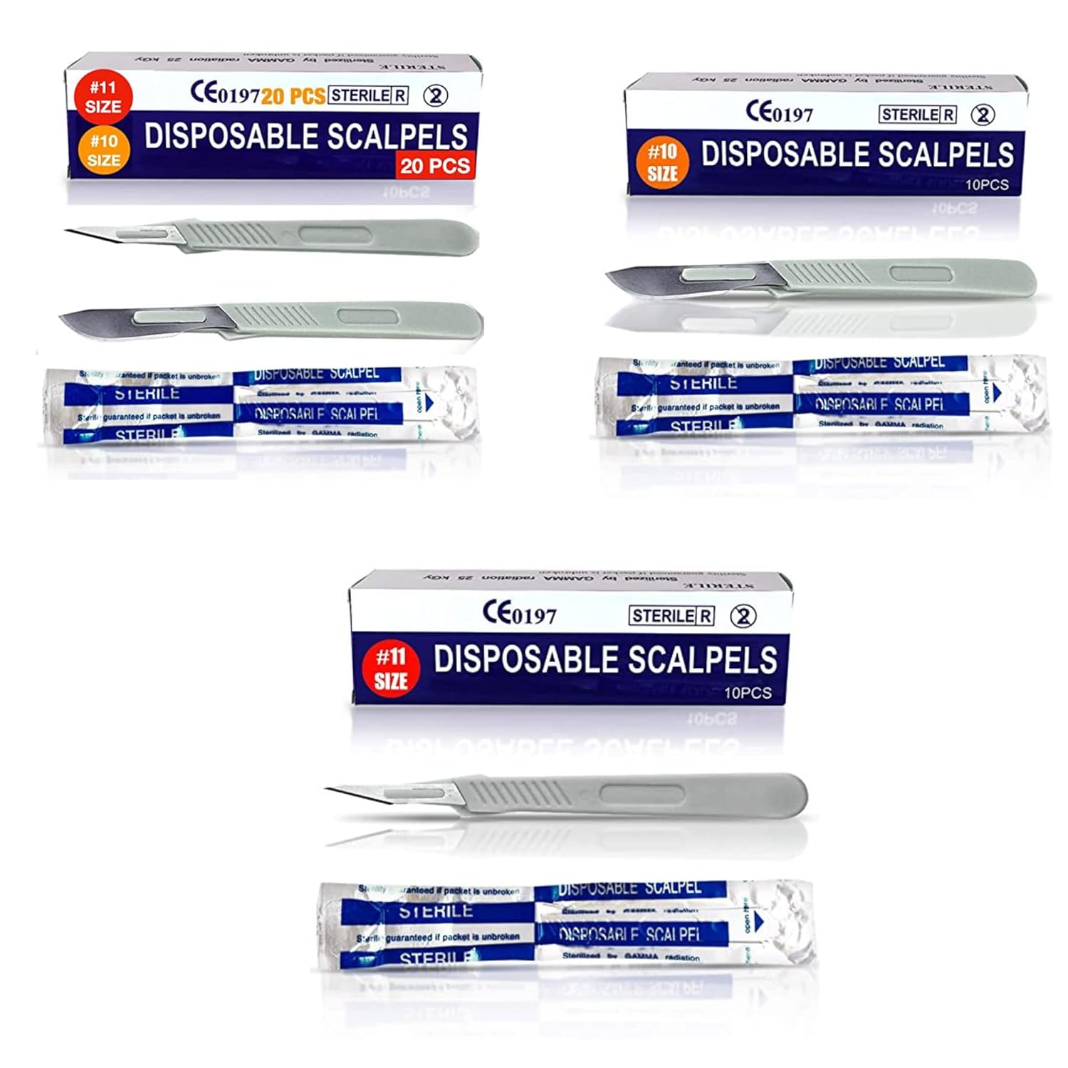 Disposable Scalpels #10 + 11, Box of 20, Disposable Scalpel 10, Box of 10, and Disposable Scalpel 11, Box of 10 Bundle