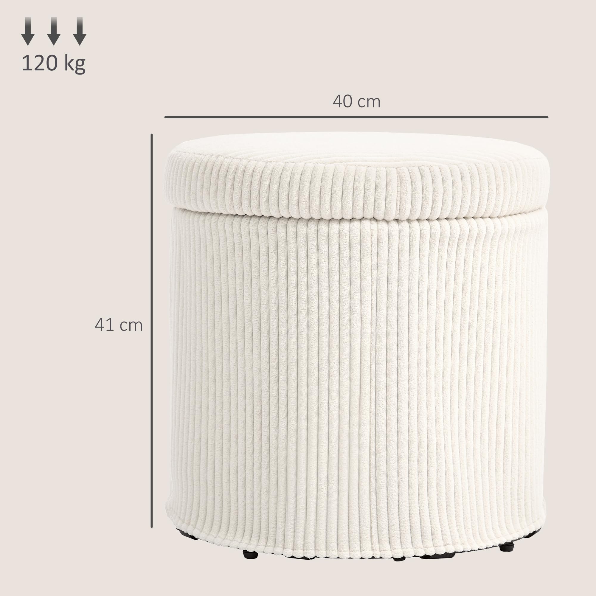 HOMCOM Pouf Rond 40cm en Velours avec Couvercle Pédestal Beige