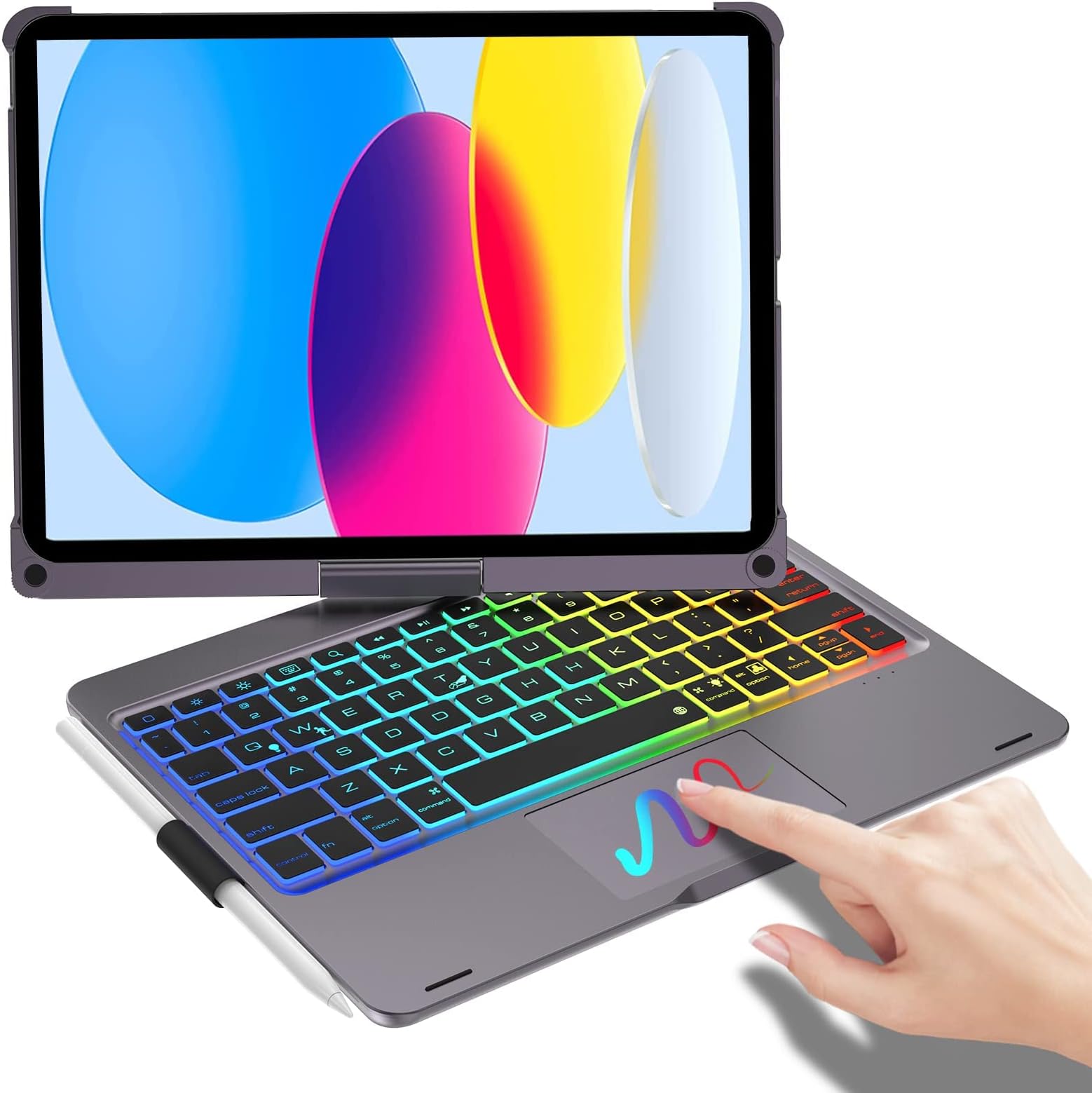 iPad 10th Generation Case with Keyboard 10.9 inch 2022/iPad 11th Gen (A16, 2025),7 Colors RGB Backlit with Pencil Holder| Magic 360°Rotatable & Swivel Keyboard with Multi-Touch Trackpad, Grey