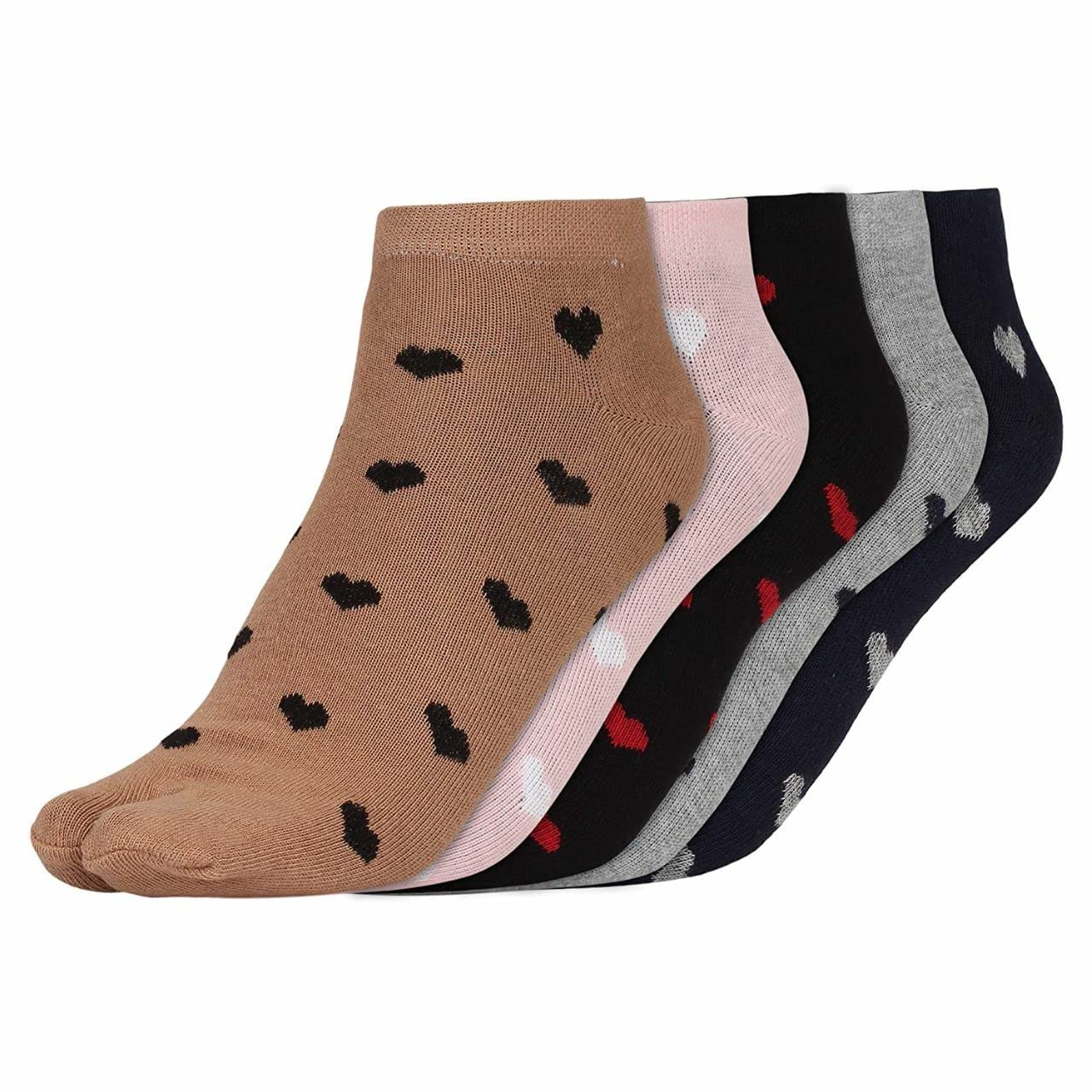 Ankle Length Heart Printed Cotton Colorful Thumb Socks For Women/Girls Combo Free Size-image-12