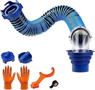 SheeChung 3FT RV Sewer Hose, Short Camper Sewer Hose for RV Dumping, Heavy-Duty Waste Hose with Swivel Fittings, 90-Degree Clear Elbow, 4-in-1 Adapter, 2 Storage Caps, 1 RV Waste Value Wrench