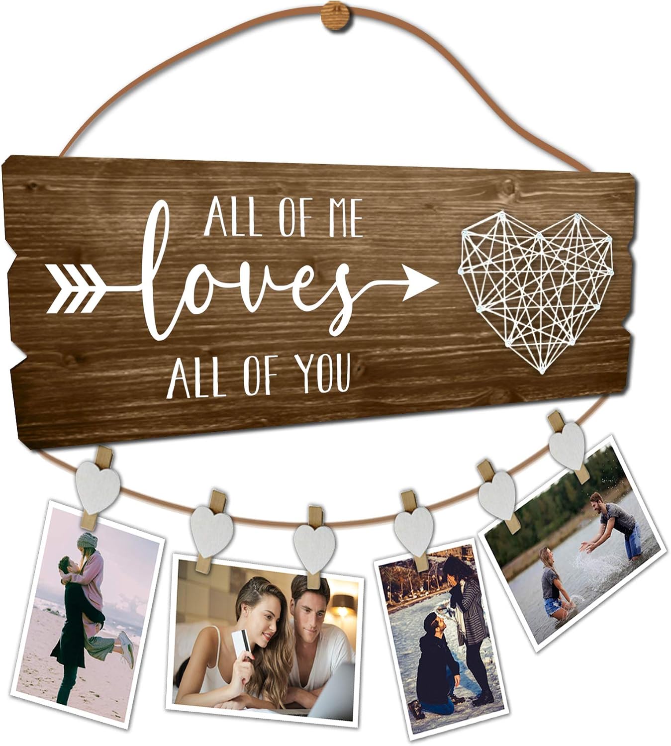 Buecasa Romantic Gifts for Girlfriend Boyfriend Couples Fiance - All of Me Loves All of You Photo Holder with 6 Heart Clips 15.8x6.0 Inches
