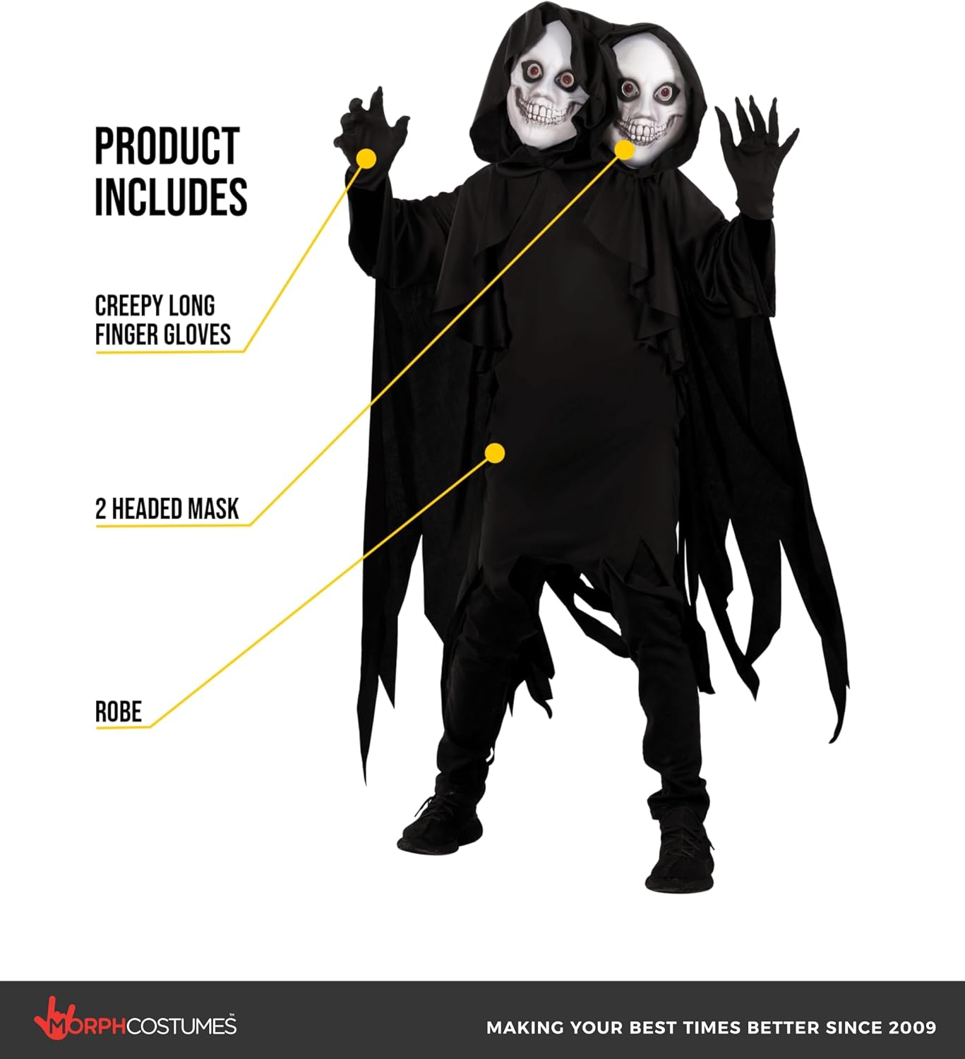 Morph Two Headed Ghoul Costume Kids, Grim Reaper Costume Kids, Boys Reaper Costumes, Boys Scary Demon Halloween Costumes