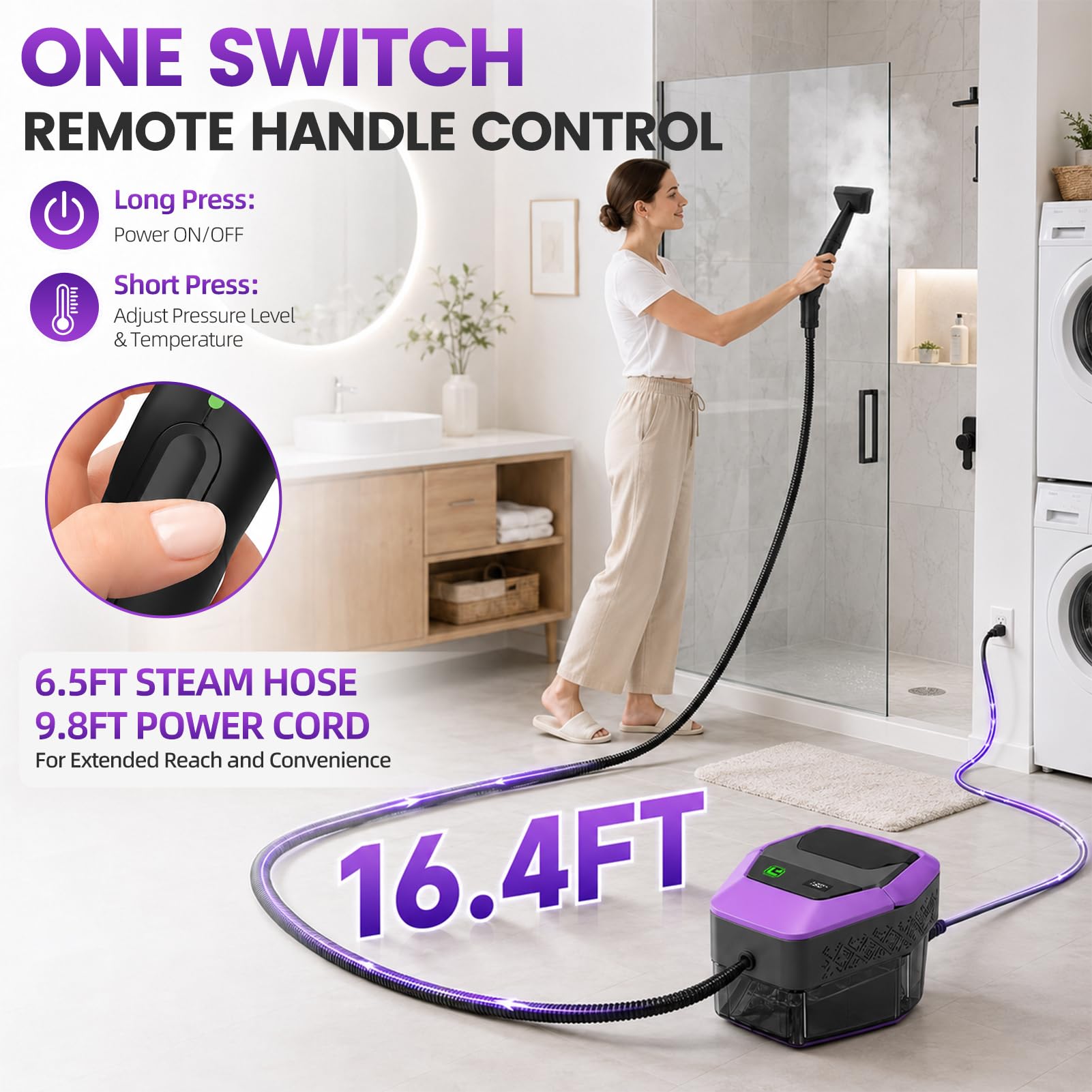 Limpiadora de Vapor 2500W, 4 Bar Maquina de Limpieza a Vapor Calentamiento 10s Depósito 1.8L Cable 5m Vaporeta Multiusos Limpieza Hogar Steam Cleaner para Coche Tapicería Cocina Baño Suelos y Ventanas