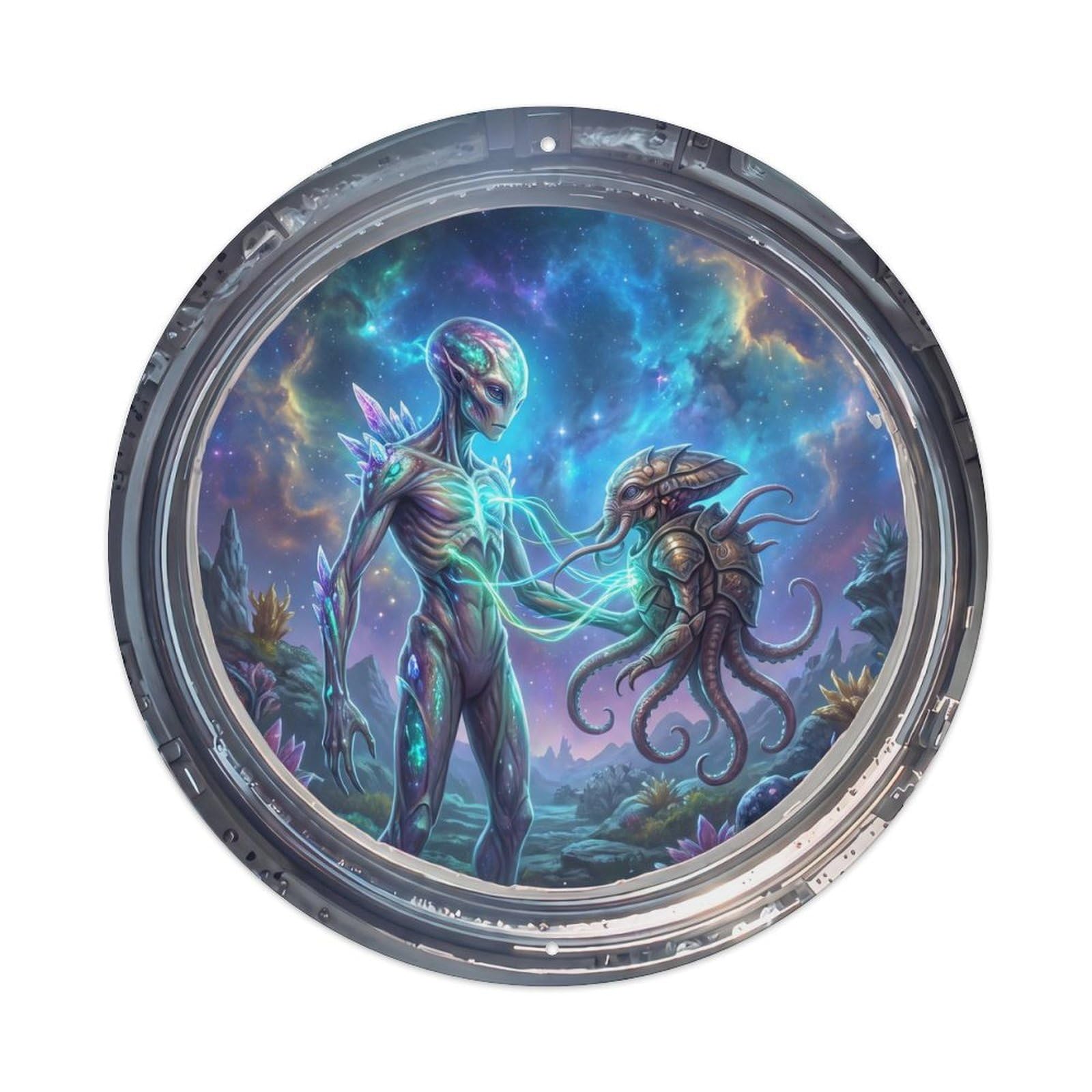Metal Tin Sign Alien Pair from Space Station Porthole