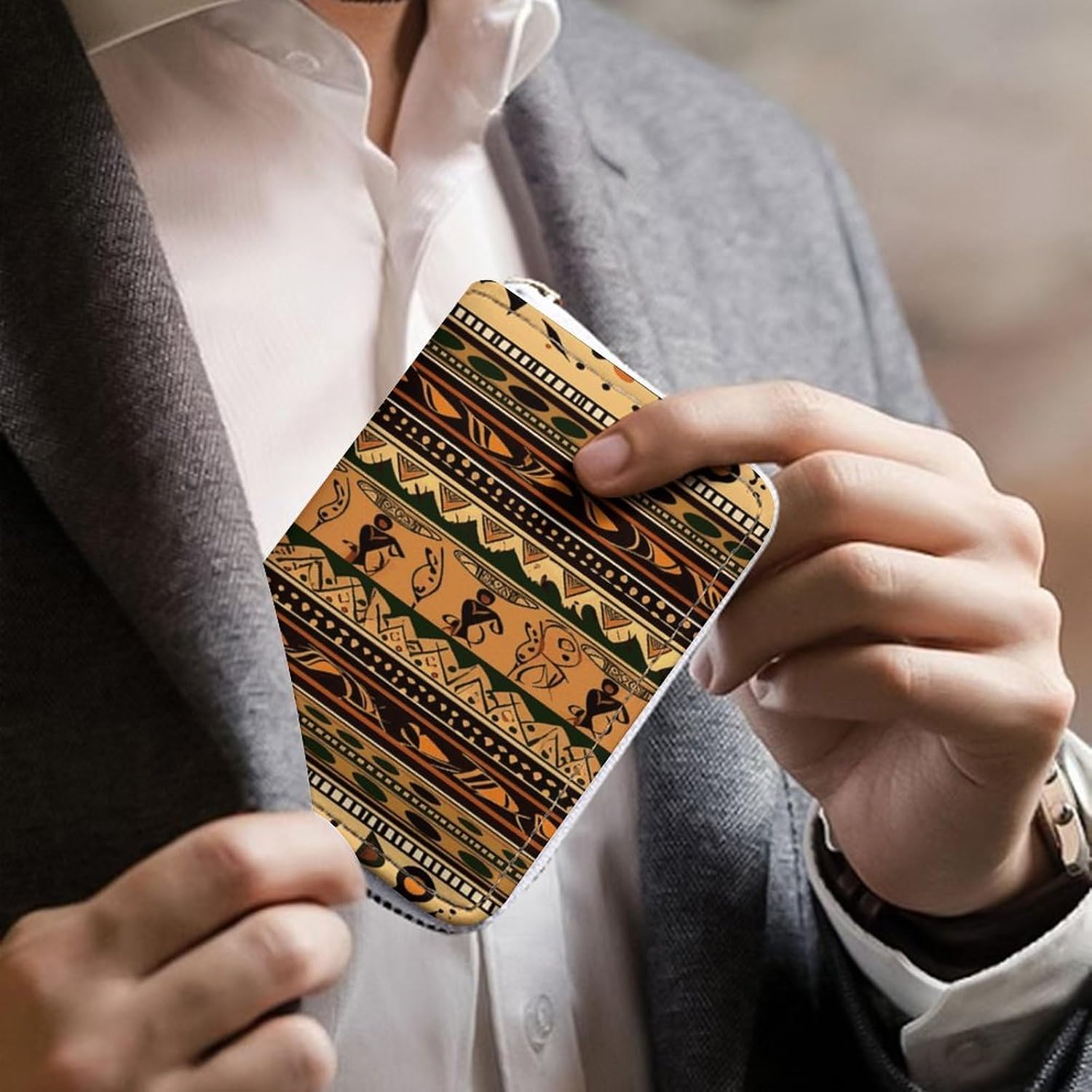 Bohemia Style Traditional African Pattern Card Holder RFID Blocking,Credit Card Wallet for Women And Men,Card Case Organizer Bag with Zipper
