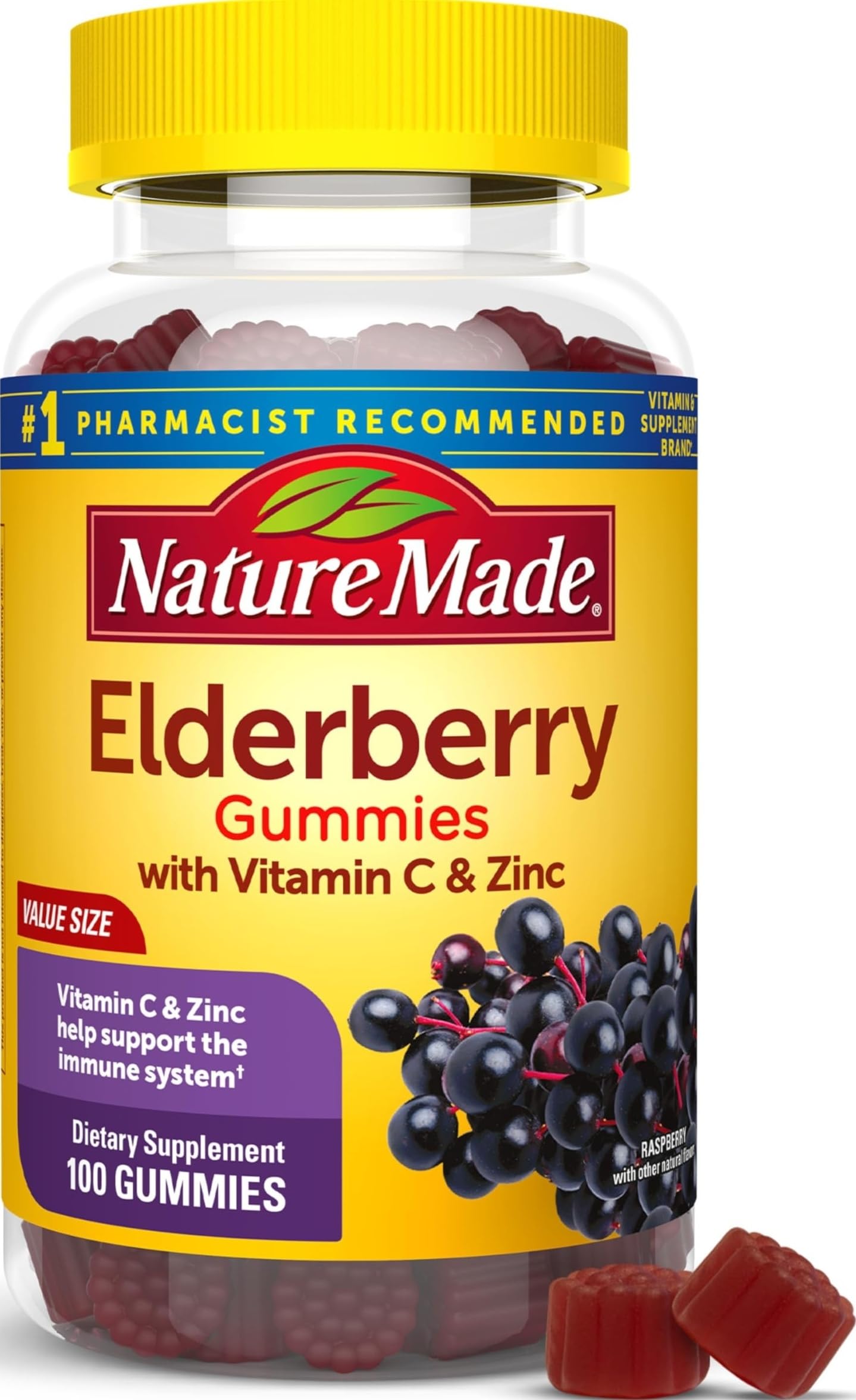 Nature Made Elderberry Gummies with Vitamin C & Zinc, 100 Gummies
