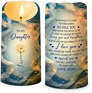 Personalized LED Candle for Daughter - Custom Birth Flower Gift for Granddaughter, Gifts from Mother, Keepsake from Mom, Dad, Grandma, Grandpa, Lighting Memories That Last Forever