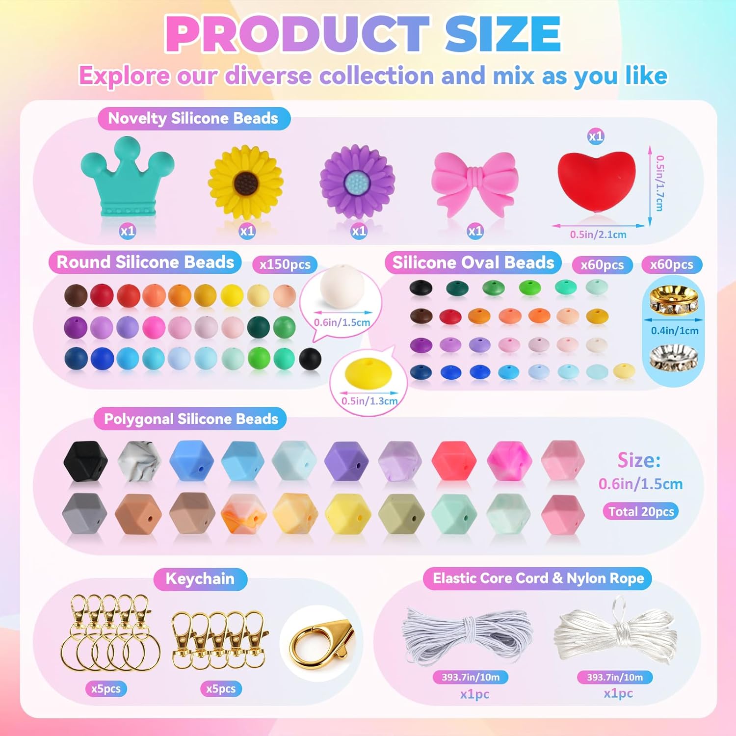 236Pcs Silicone Beads for Keychain Making, Multi-Colored Silicone Beads Bulk, Round Rubber Bead Bracelet Kit for Pens, Necklace, Jewelry Making DIY Crafts Gifts - Image 7