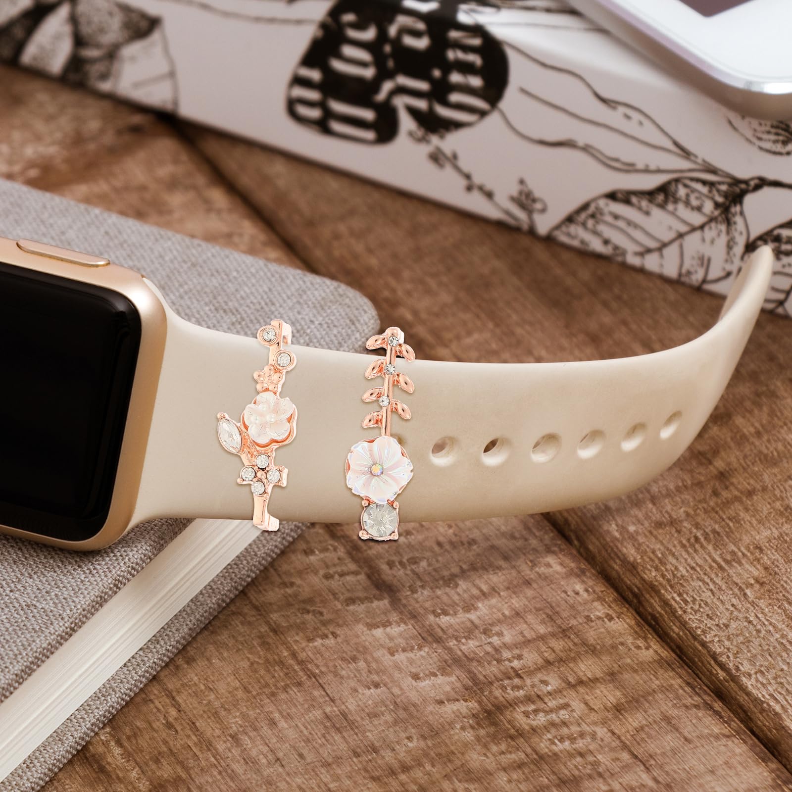 Hemobllo Watch Strap Charms Set including Silicone Decorative Rings and Rhinestone Butterfly for Smartwatch Band Accessories Lightweight Durable Fashionable - Image 2