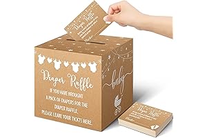 Teling 51 Pieces Diaper Raffle Ticket and Card Box for Baby Shower