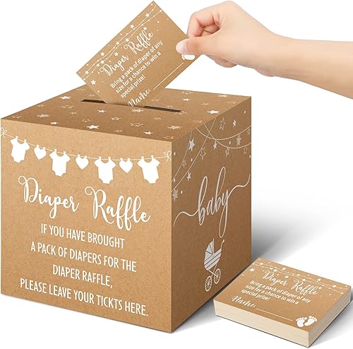 Teling 51 boletos para rifas de pañales con caja de tarjetas, decoración de baby shower, caja de soporte para baby shower, para fiesta de rifas de