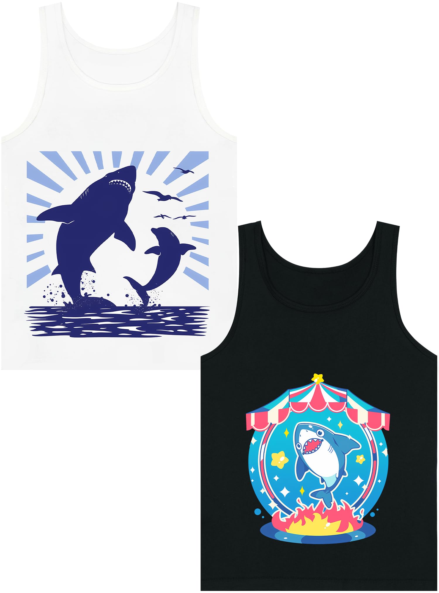 Boys Tank Top 100% Combed Cotton Tagless Cute Design Colorful 2-Pack 2T-16Y